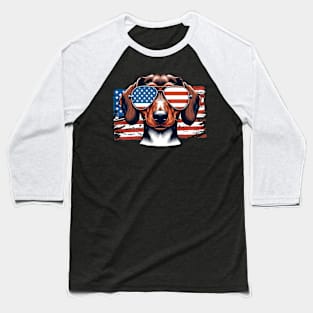 Dachshund Patriotic Sunglasses American Flag 4th of July Baseball T-Shirt